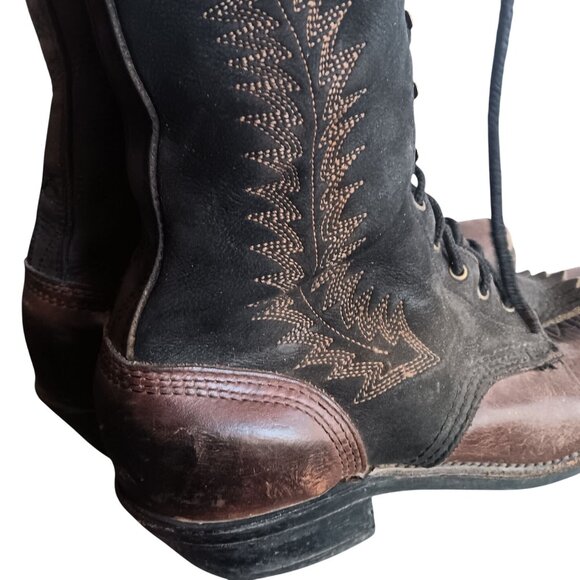 Vintage Women's Boots 9M Rancher Cowgirl Packer Lug Lace-Up Western Gold Caps - Picture 7 of 11